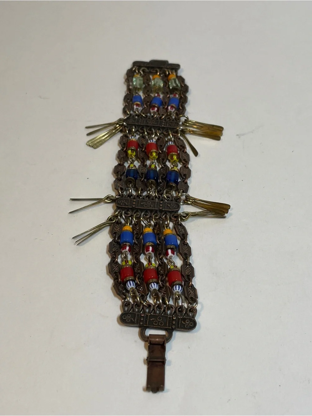 African Egyptian  Style Boho Beaded Copper Chain Brass Paddles Dangle Bracelet